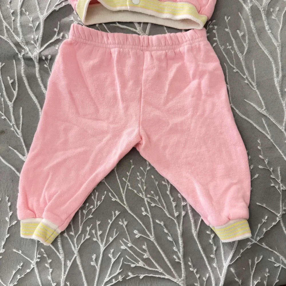 Vintage Pink Knit Baby Tracksuit Set Hooded Sweatshirt Joggers‎ 12 Months